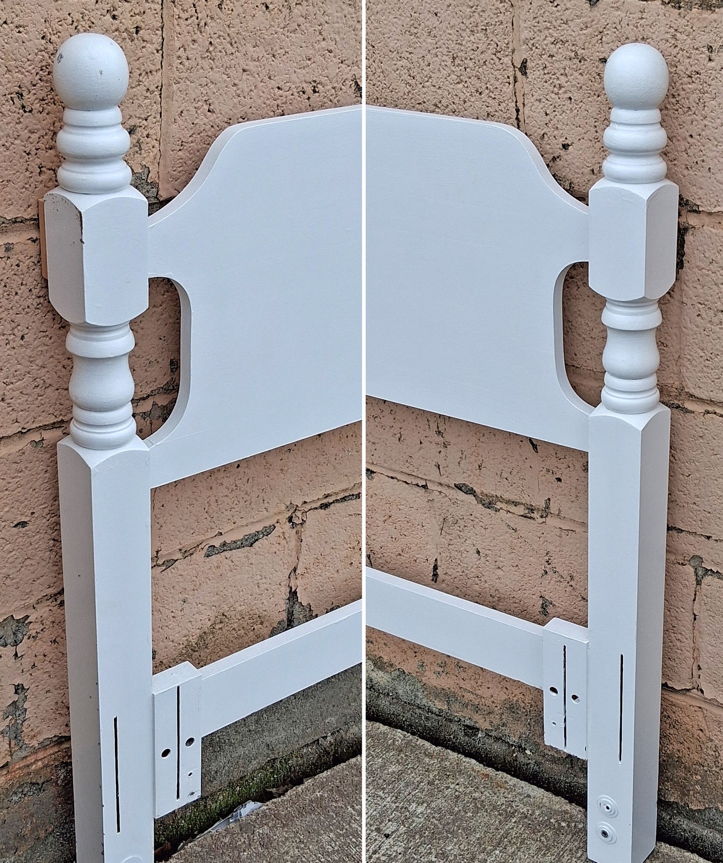 62"x40.5" Vintage Antique Old Reclaimed Salvaged Colonial Traditional Cannonball SOLID Wooden Wood Queen Full Adjustable Size Bed Headboard