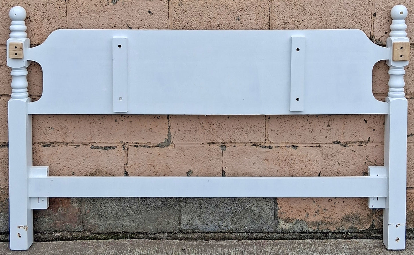 62"x40.5" Vintage Antique Old Reclaimed Salvaged Colonial Traditional Cannonball SOLID Wooden Wood Queen Full Adjustable Size Bed Headboard