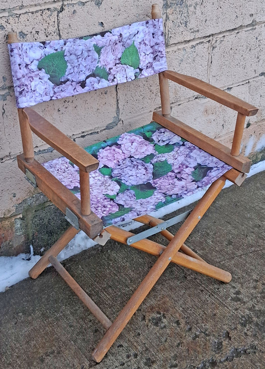 Vintage Old MCM Mid Century SOLID Wood Wooden Fabric Folding Foldable Portable Commander Director Chair Seat