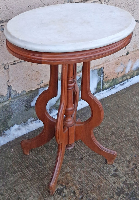 Antique Vintage Old Victorian Reclaimed Salvaged SOLID Wood Wooden Maple Marble Top Oval Side Accent End Corner Table Nightstand Shelf