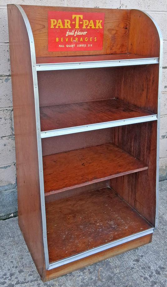 Antique Vintage Old PAR-T-PAK Reclaimed Salvaged Mid Century SOLID Pine Wood Wooden Display Store Supermarket Shelf Cabinet Bookcase Stand Standing