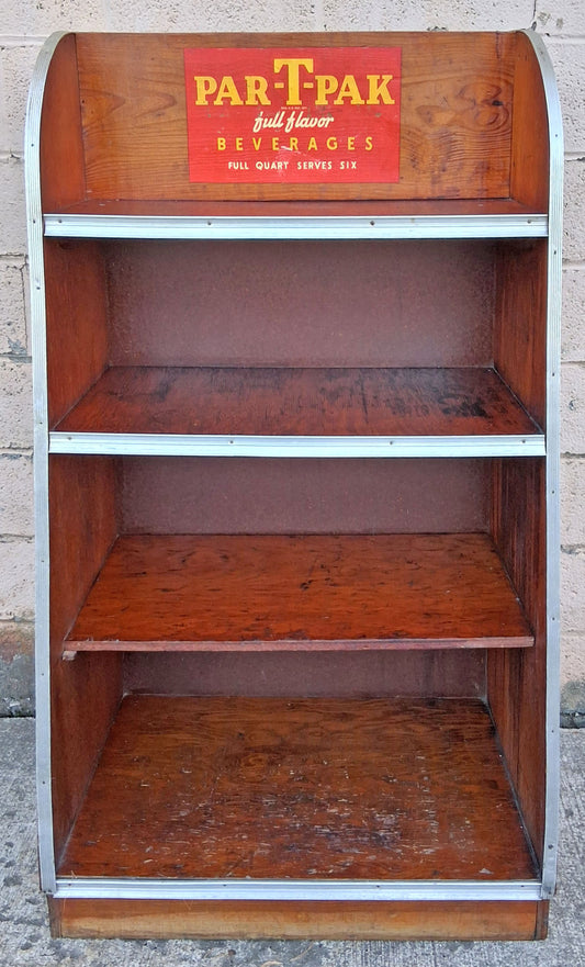 Antique Vintage Old PAR-T-PAK Reclaimed Salvaged Mid Century SOLID Pine Wood Wooden Display Store Supermarket Shelf Cabinet Bookcase Stand Standing