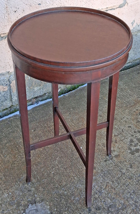 Antique Vintage Old Art Deco Salvaged Reclaimed SOLID Mahogany Wood Wooden Circular Round Side Accent End Lamp Plant Stand Table Nightstand
