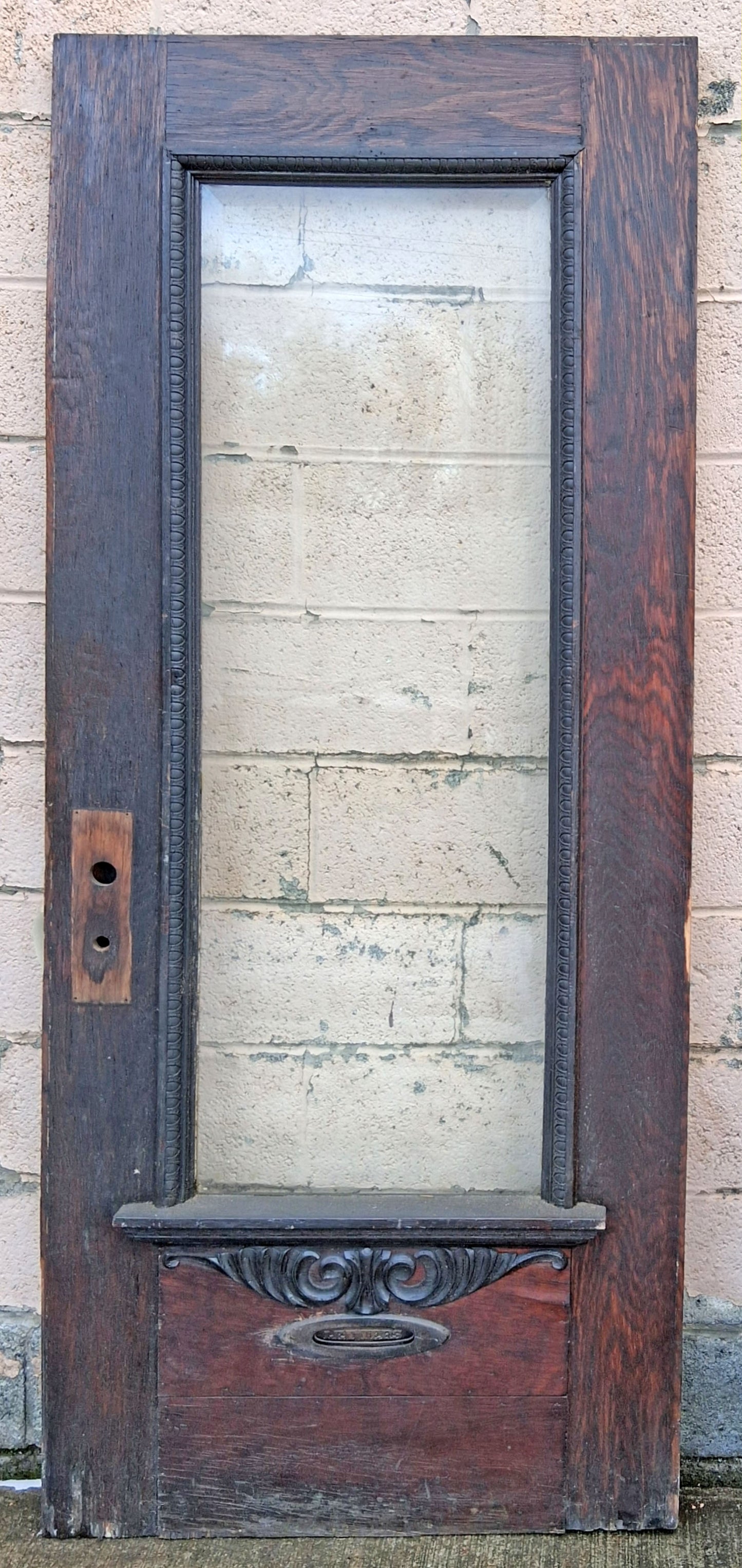 32"x79"x1.75" Antique Vintage Old Reclaimed Salvaged SOLID Oak Wood Wooden Exterior Entry Door Single Beveled Glass Window