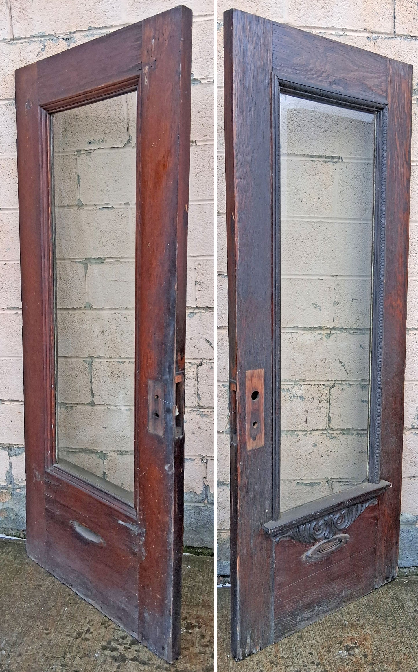 32"x79"x1.75" Antique Vintage Old Reclaimed Salvaged SOLID Oak Wood Wooden Exterior Entry Door Single Beveled Glass Window