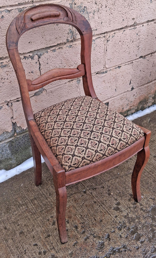 Antique Vintage Old Victorian Style SOLID Hardwood Wooden Side Dining Accent Desk Chair Floral Needlepoint Floral Fabric Seat