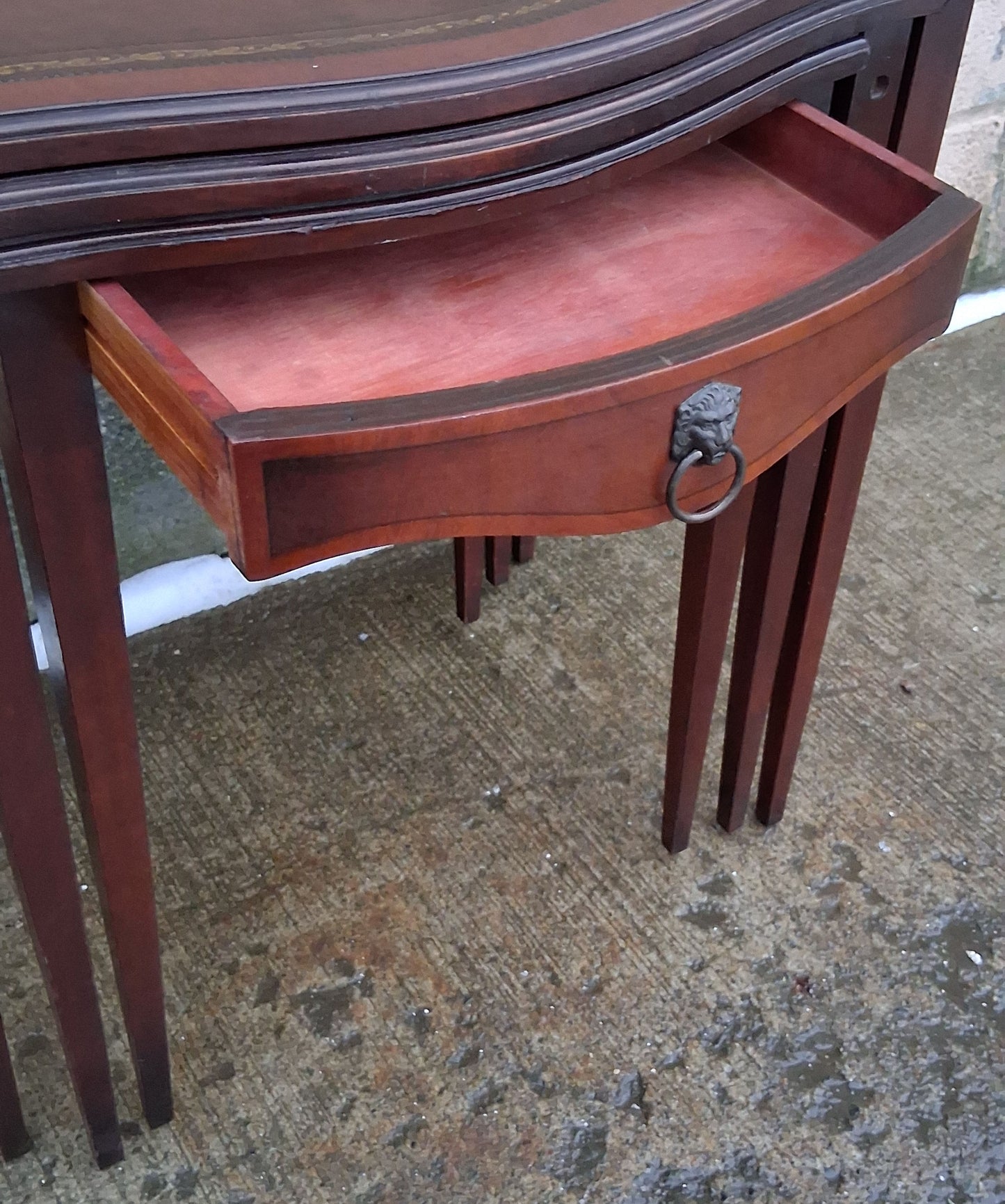 Set of Antique Vintage Old Salvaged Reclaimed Solid Mahogany Wood Wooden Carved Serpentine Nesting Nested Stacked Stand Side Accent Tables