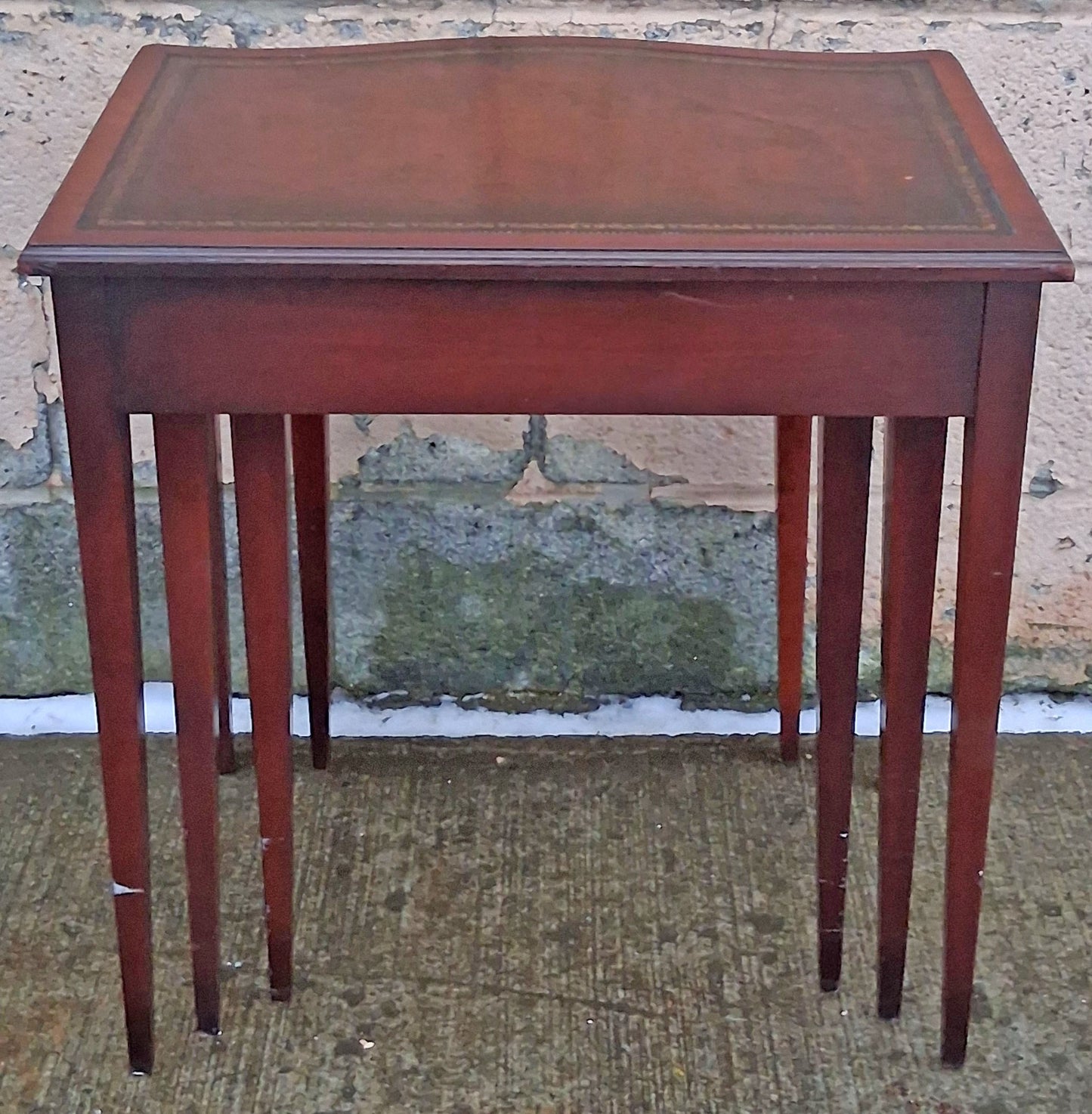 Set of Antique Vintage Old Salvaged Reclaimed Solid Mahogany Wood Wooden Carved Serpentine Nesting Nested Stacked Stand Side Accent Tables