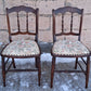 Pair of Antique Vintage Old Reclaimed Salvaged Solid Hardwood Wooden Dining Side Accent Floral Fabric Seats
