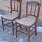 Pair of Antique Vintage Old Reclaimed Salvaged Solid Hardwood Wooden Dining Side Accent Floral Fabric Seats