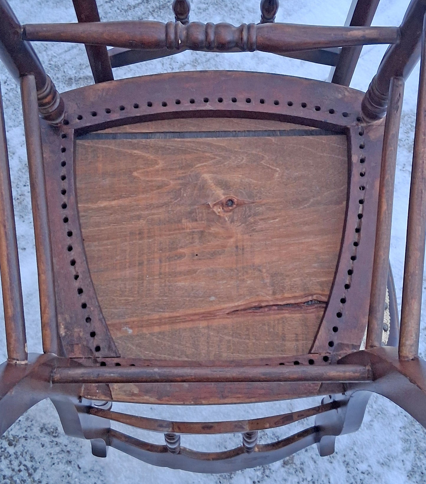 Pair of Antique Vintage Old Reclaimed Salvaged Solid Hardwood Wooden Dining Side Accent Floral Fabric Seats