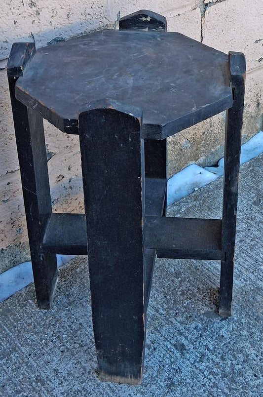 Antique Vintage Old Solid Oak Wood Wooden Octagon Octagonal Lamp End Side Accent Table Plant Stand Stool Chair Arts & Crafts Mission Style