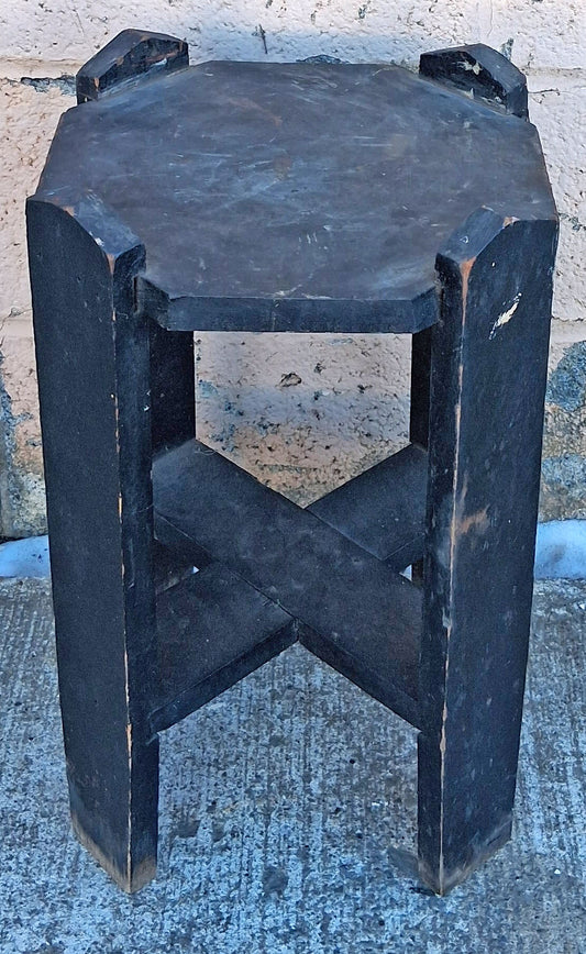 Antique Vintage Old Solid Oak Wood Wooden Octagon Octagonal Lamp End Side Accent Table Plant Stand Stool Chair Arts & Crafts Mission Style