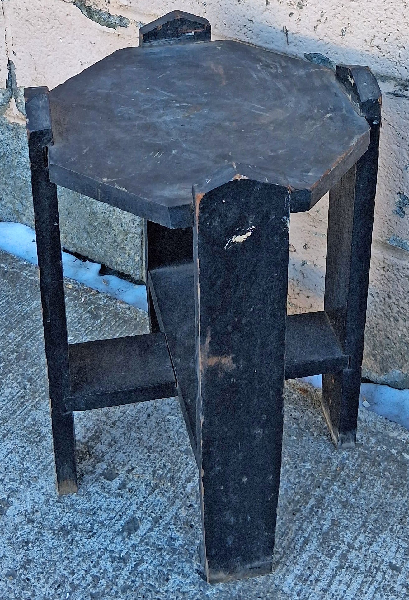 Antique Vintage Old Solid Oak Wood Wooden Octagon Octagonal Lamp End Side Accent Table Plant Stand Stool Chair Arts & Crafts Mission Style