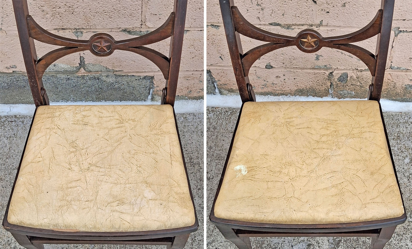 Pair of Antique Vintage Louis Rastetter & Sons Co. "Solid Kumfort" Wooden Folding Foldable Portable Theater Accent Dining Chairs Vinyl Seats