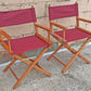 Pair of Vintage Antique Reclaimed Salvaged MCM Mid Century SOLID Wood Wooden Fabric Folding Foldable Portable Commander Director Chair Seats