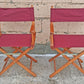 Pair of Vintage Antique Reclaimed Salvaged MCM Mid Century SOLID Wood Wooden Fabric Folding Foldable Portable Commander Director Chair Seats