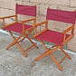 Pair of Vintage Antique Reclaimed Salvaged MCM Mid Century SOLID Wood Wooden Fabric Folding Foldable Portable Commander Director Chair Seats