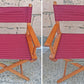 Pair of Vintage Antique Reclaimed Salvaged MCM Mid Century SOLID Wood Wooden Fabric Folding Foldable Portable Commander Director Chair Seats