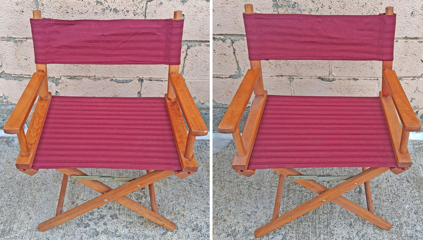 Pair of Vintage Antique Reclaimed Salvaged MCM Mid Century SOLID Wood Wooden Fabric Folding Foldable Portable Commander Director Chair Seats