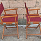 Pair of Vintage Antique Reclaimed Salvaged MCM Mid Century SOLID Wood Wooden Fabric Folding Foldable Portable Commander Director Chair Seats