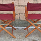 Pair of Vintage Antique Reclaimed Salvaged MCM Mid Century SOLID Wood Wooden Fabric Folding Foldable Portable Commander Director Chair Seats