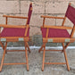 Pair of Vintage Antique Reclaimed Salvaged MCM Mid Century SOLID Wood Wooden Fabric Folding Foldable Portable Commander Director Chair Seats