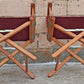 Pair of Vintage Antique Reclaimed Salvaged MCM Mid Century SOLID Wood Wooden Fabric Folding Foldable Portable Commander Director Chair Seats