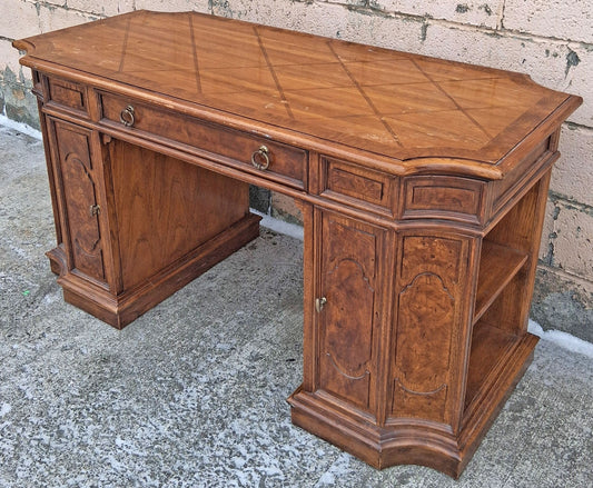 Vintage Antique Thomasville Mid Century Modern Reclaimed Salvaged Solid Wood Wooden Writing Office Studio Bureau Desk Work Table Secretary