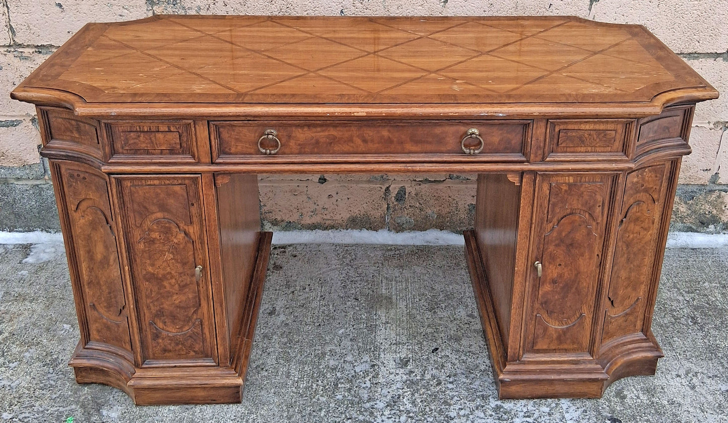 Vintage Antique Thomasville Mid Century Modern Reclaimed Salvaged Solid Wood Wooden Writing Office Studio Bureau Desk Work Table Secretary