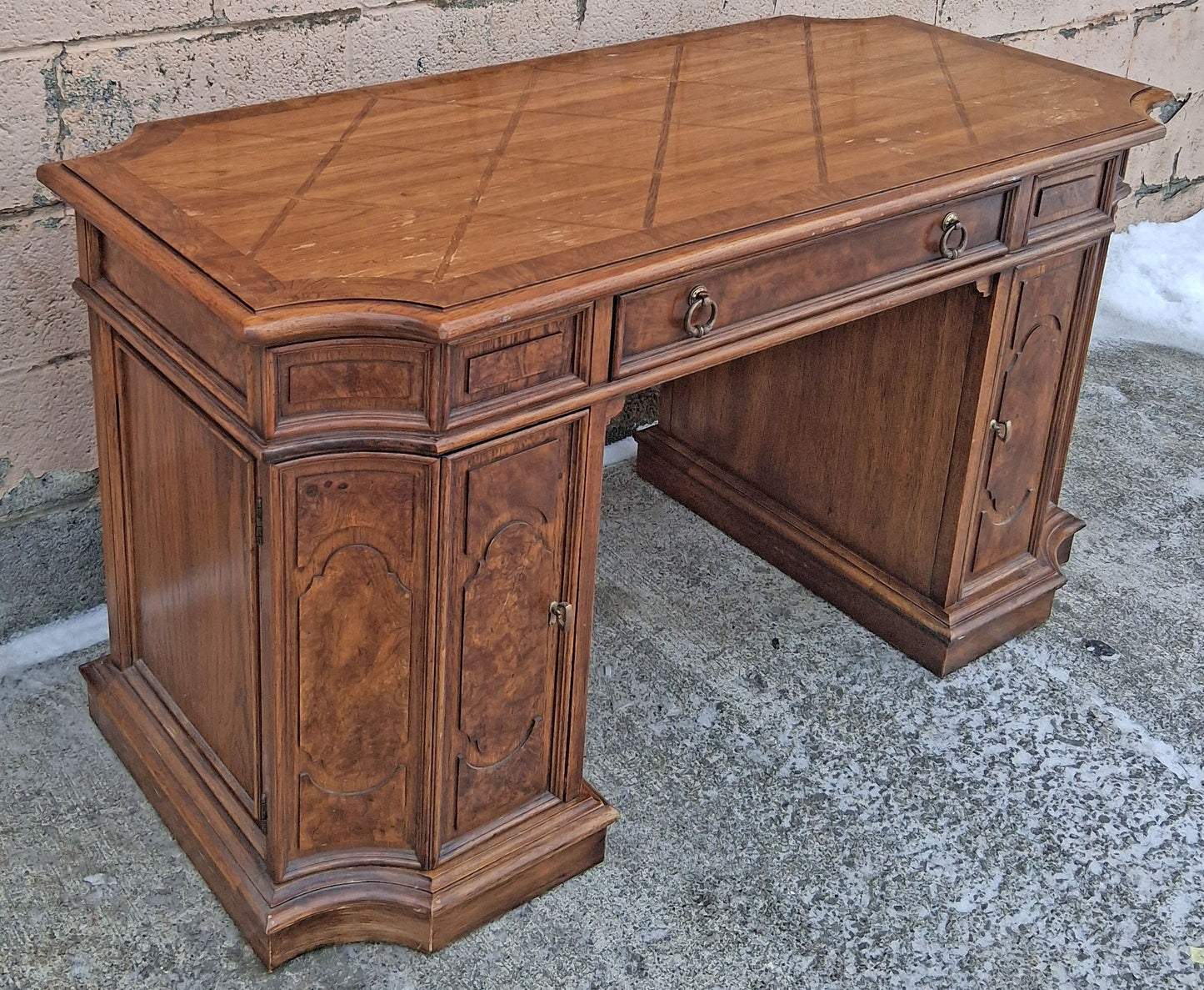Vintage Antique Thomasville Mid Century Modern Reclaimed Salvaged Solid Wood Wooden Writing Office Studio Bureau Desk Work Table Secretary