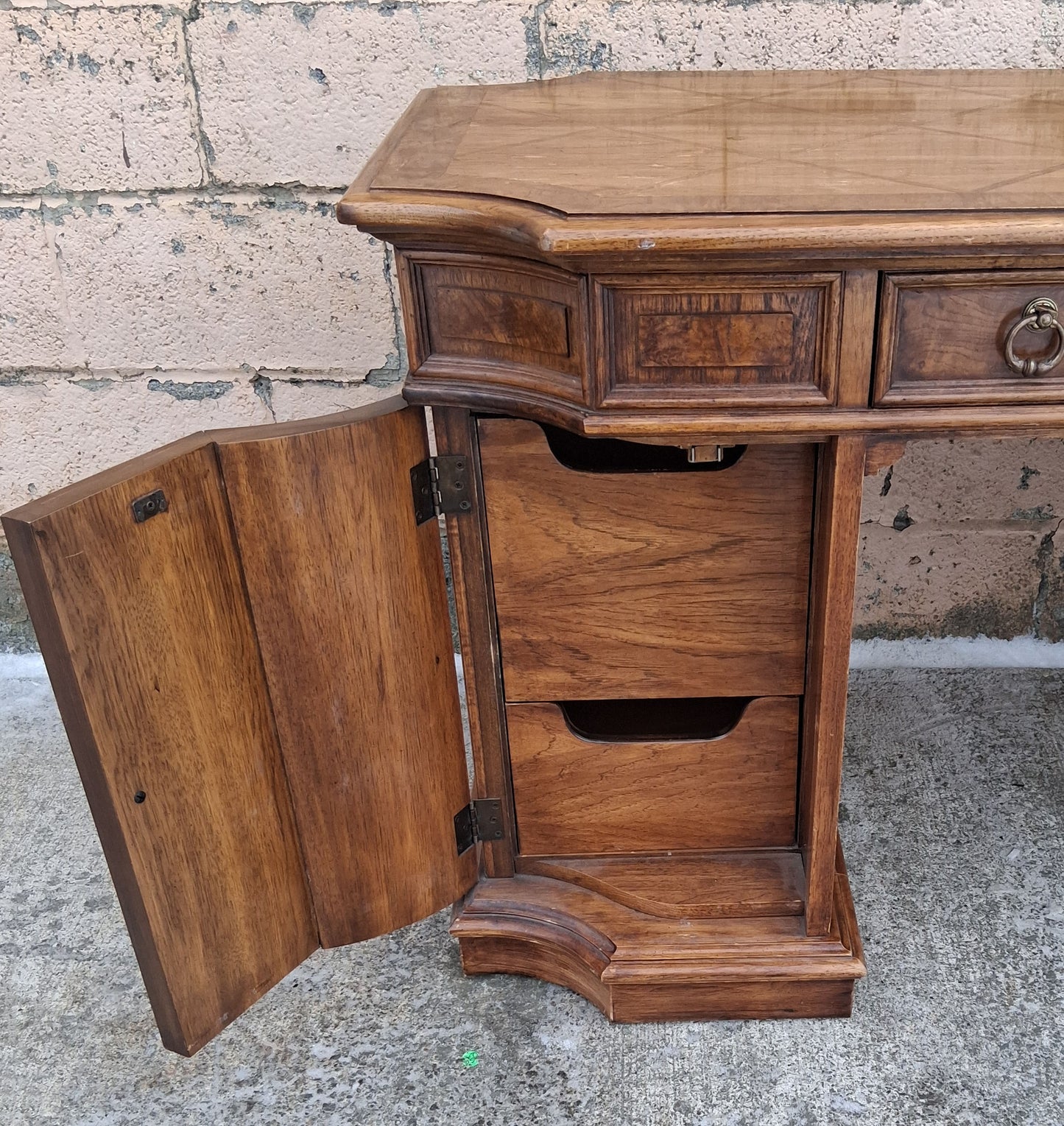 Vintage Antique Thomasville Mid Century Modern Reclaimed Salvaged Solid Wood Wooden Writing Office Studio Bureau Desk Work Table Secretary