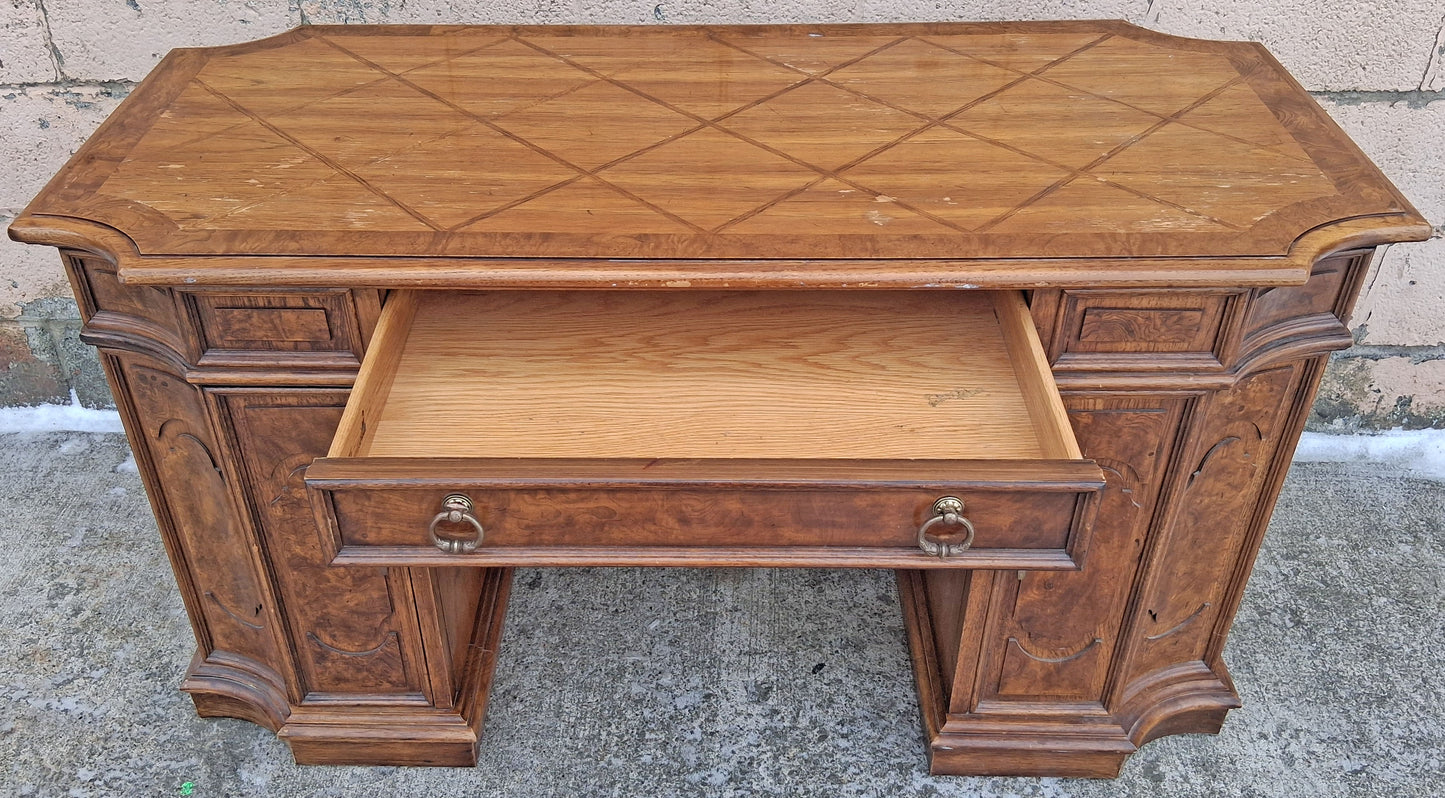 Vintage Antique Thomasville Mid Century Modern Reclaimed Salvaged Solid Wood Wooden Writing Office Studio Bureau Desk Work Table Secretary