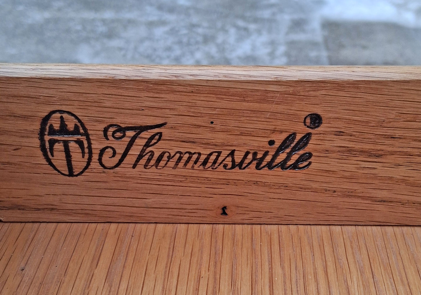 Vintage Antique Thomasville Mid Century Modern Reclaimed Salvaged Solid Wood Wooden Writing Office Studio Bureau Desk Work Table Secretary
