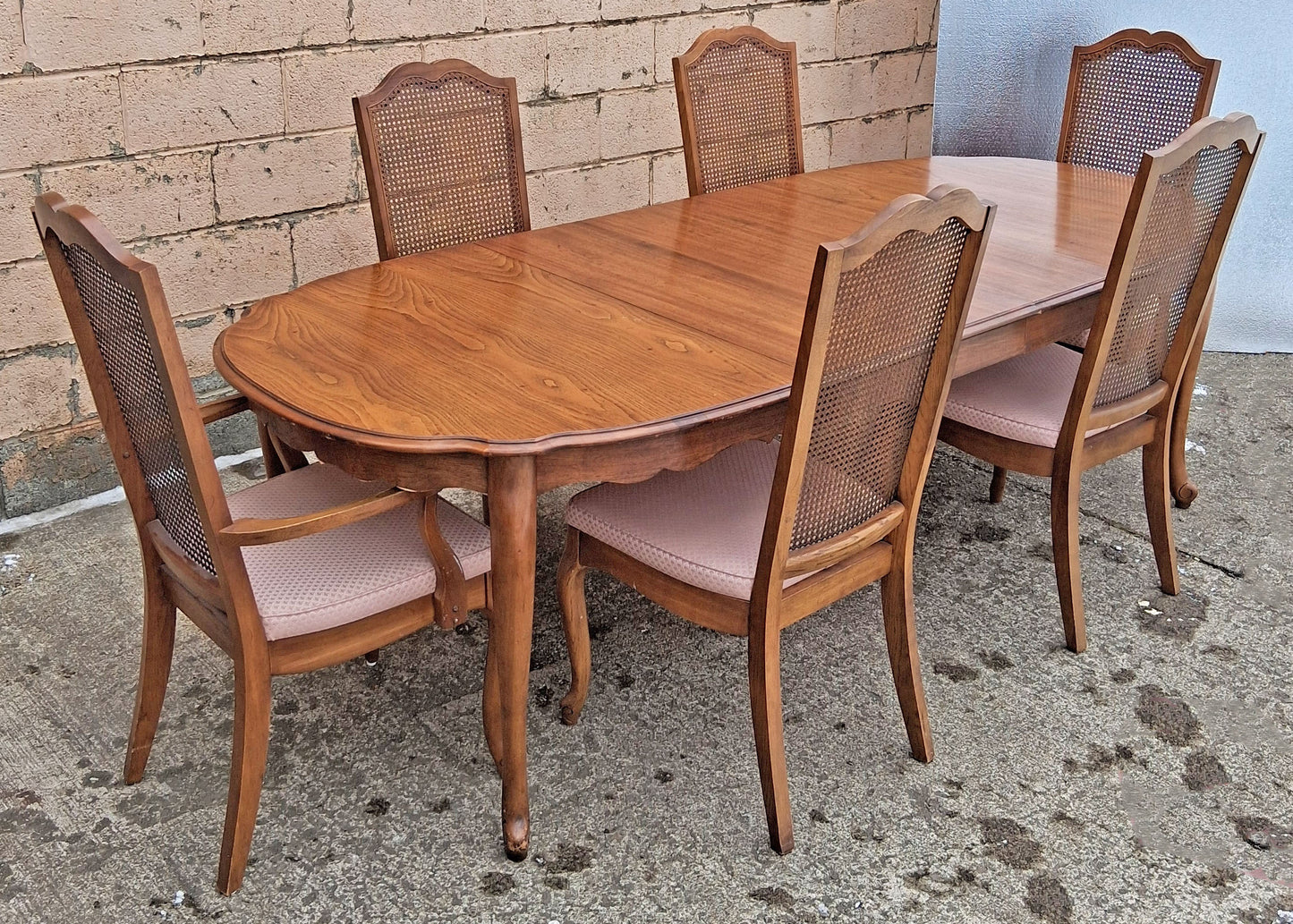 Vintage Antique French Provincial Country "J.B. Van Sciver Co." Old Reclaimed Salvaged SOLID Wood Wooden Dining Room Set Chairs Table Leaf