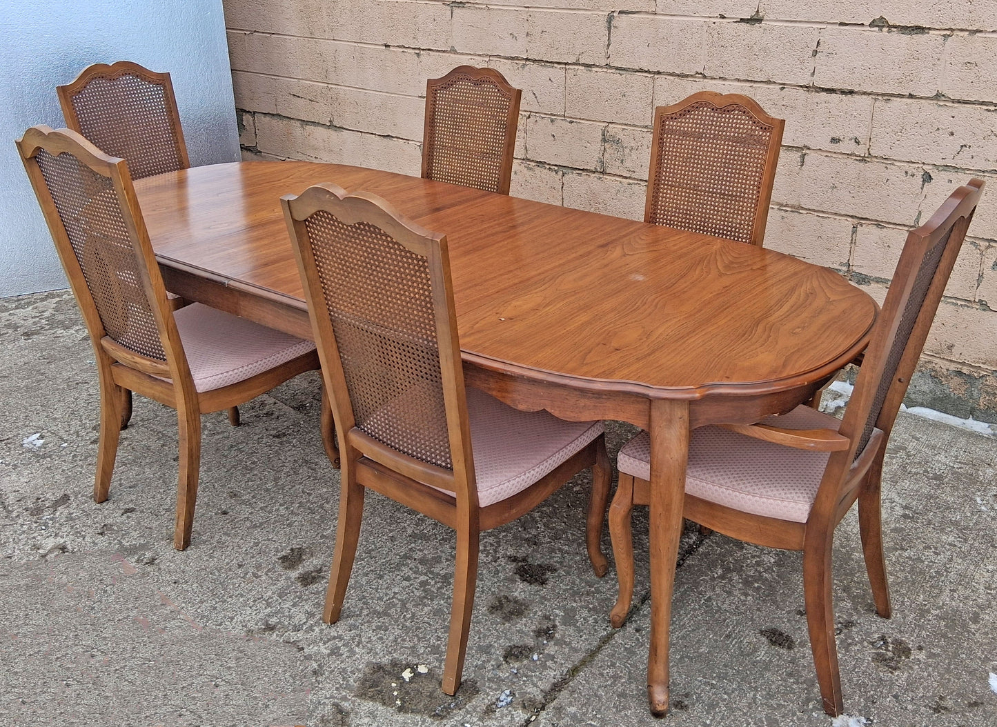 Vintage Antique French Provincial Country "J.B. Van Sciver Co." Old Reclaimed Salvaged SOLID Wood Wooden Dining Room Set Chairs Table Leaf