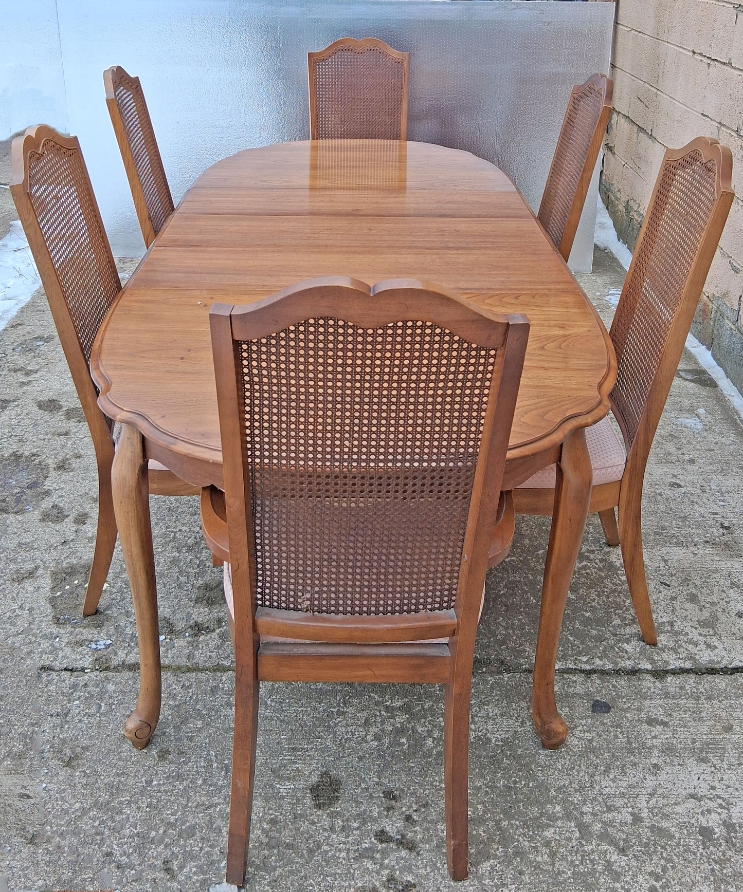 Vintage Antique French Provincial Country "J.B. Van Sciver Co." Old Reclaimed Salvaged SOLID Wood Wooden Dining Room Set Chairs Table Leaf