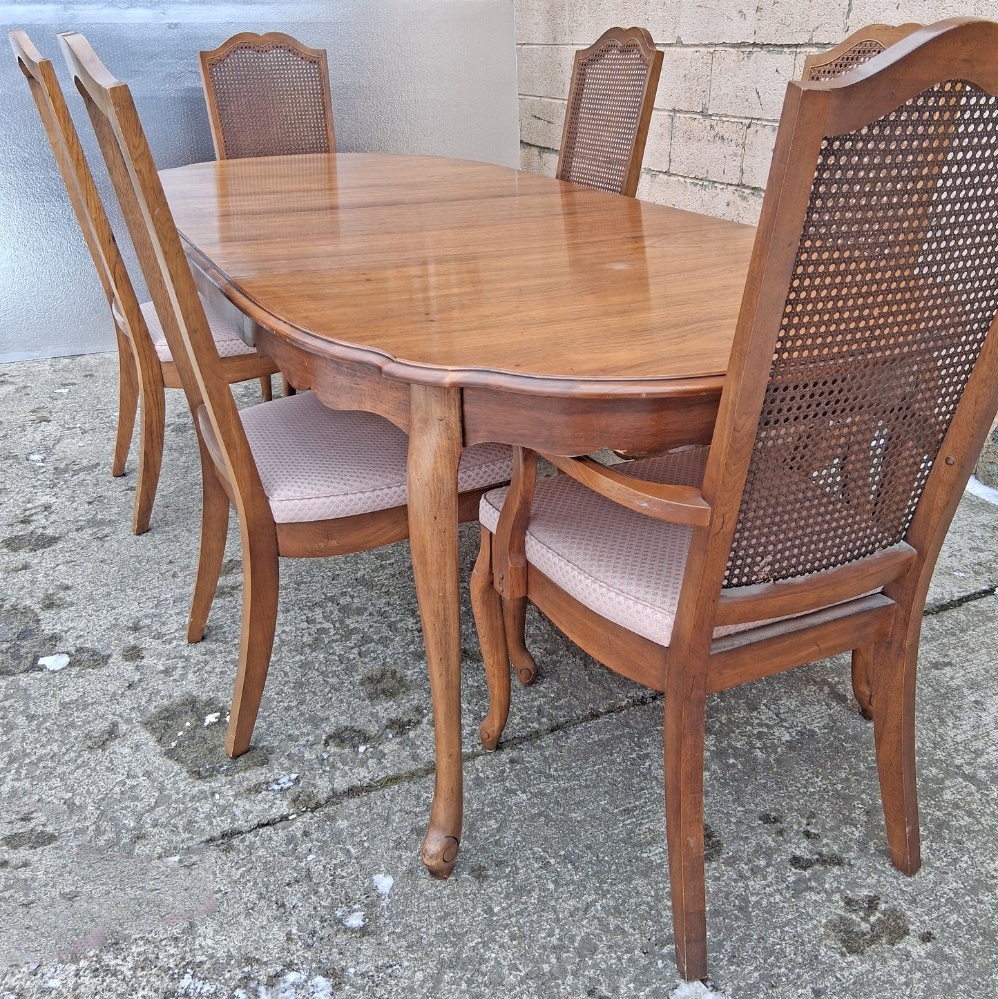 Vintage Antique French Provincial Country "J.B. Van Sciver Co." Old Reclaimed Salvaged SOLID Wood Wooden Dining Room Set Chairs Table Leaf