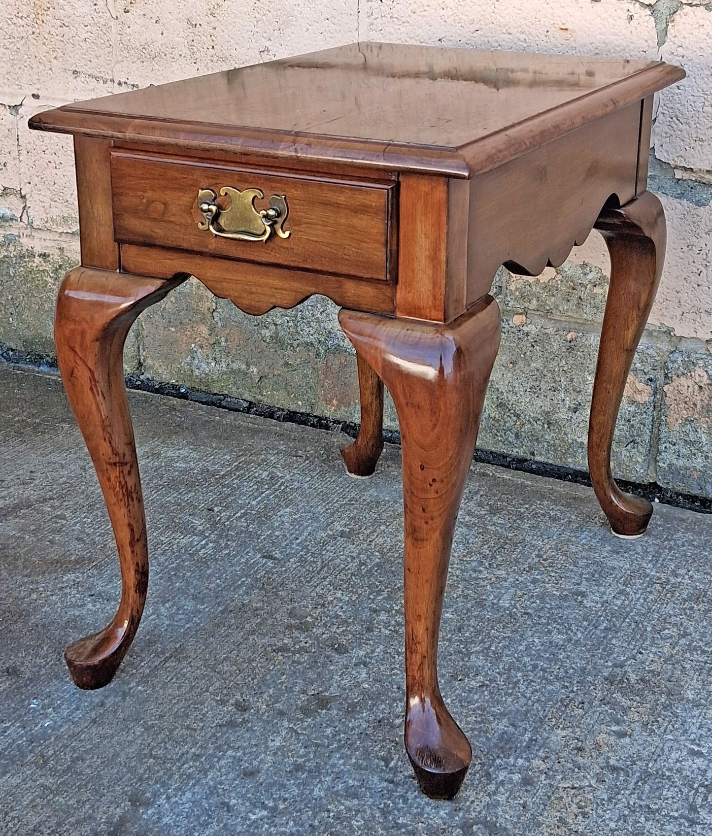 Vintage Antique Old Pennsylvania House Queen Anne Style SOLID Cherry Wood Wooden Accent End Lamp Side Table Nightstand Single Drawer