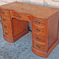 Antique Vintage Old Reclaimed Salvaged Regency Solid Wood Wooden Twin Pedestal Serpentine Writing Office Studio Bureau Desk Kneehole Vanity