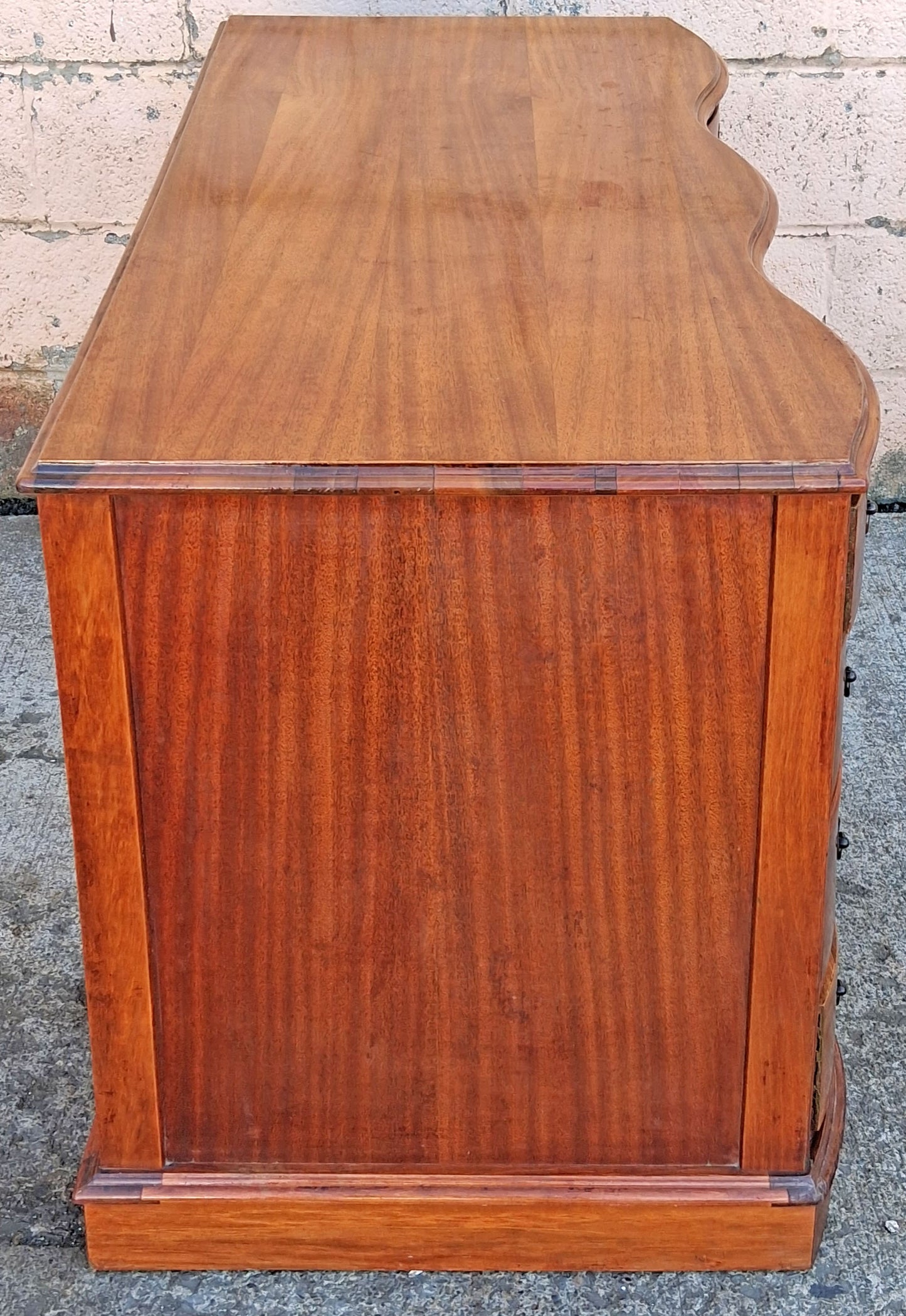Antique Vintage Old Reclaimed Salvaged Regency Solid Wood Wooden Twin Pedestal Serpentine Writing Office Studio Bureau Desk Kneehole Vanity