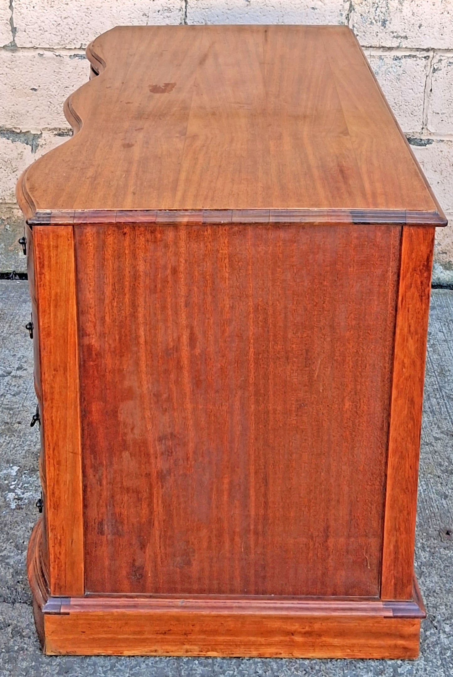 Antique Vintage Old Reclaimed Salvaged Regency Solid Wood Wooden Twin Pedestal Serpentine Writing Office Studio Bureau Desk Kneehole Vanity