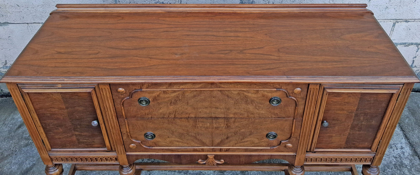 Antique Vintage Old Reclaimed Salvaged Victorian Jacobean Revival SOLID Wood Walnut Wooden Buffet Server Cabinet Sideboard Dresser Drawer