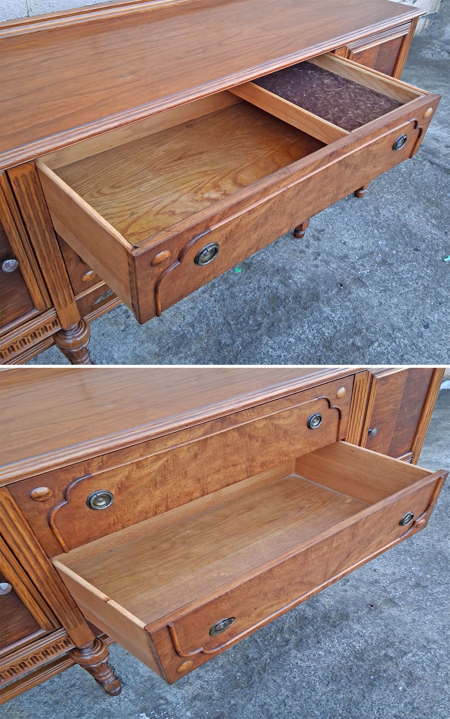 Antique Vintage Old Reclaimed Salvaged Victorian Jacobean Revival SOLID Wood Walnut Wooden Buffet Server Cabinet Sideboard Dresser Drawer