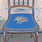 Antique Vintage Old Victorian Style SOLID Wood Wooden Side Dining Accent Desk Chair Floral Needlepoint Blue Fabric Seat