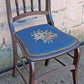 Antique Vintage Old Victorian Style SOLID Wood Wooden Side Dining Accent Desk Chair Floral Needlepoint Blue Fabric Seat