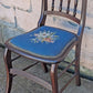 Antique Vintage Old Victorian Style SOLID Wood Wooden Side Dining Accent Desk Chair Floral Needlepoint Blue Fabric Seat