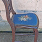 Antique Vintage Old Victorian Style SOLID Wood Wooden Side Dining Accent Desk Chair Floral Needlepoint Blue Fabric Seat