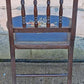 Antique Vintage Old Victorian Style SOLID Wood Wooden Side Dining Accent Desk Chair Floral Needlepoint Blue Fabric Seat