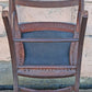 Antique Vintage Old Victorian Style SOLID Wood Wooden Side Dining Accent Desk Chair Floral Needlepoint Blue Fabric Seat